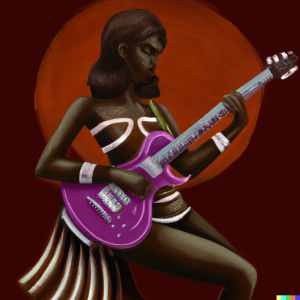 AI Generated image of a goddess playing electric guitar