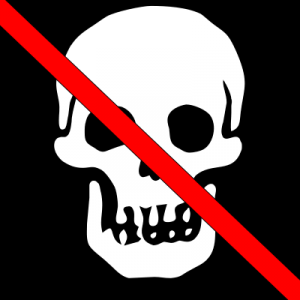 skull with red circle and slash NO symbol over it