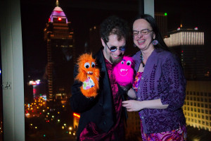 Joshua Samuel Brown, Stephanie Huffman, and puppet friends