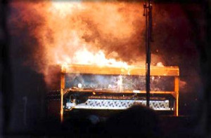 a burning Hammond organ