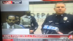 screen shot of O J Simpson 1990s TV news report