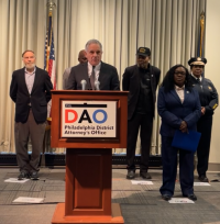 Philadelphia, Pennsylvania District Attorney Larry Krasner speaking at a news conference January 8, 2026