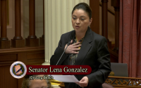 CA State Senator Lena Gonzalez speaking on the floor of the Senate on January 27, 2026