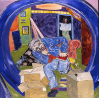 UNPACKING MY LIBRARY, 1990-1991, Oil on canvas, 48 x 48 inches, Collection of Joseph Kitaj